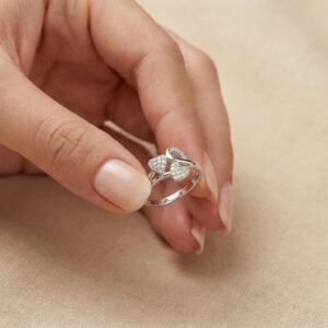 Elegant Double Heart Silver Ring for Women – Crystal Stone Love Design Adjustable Fashion Ring