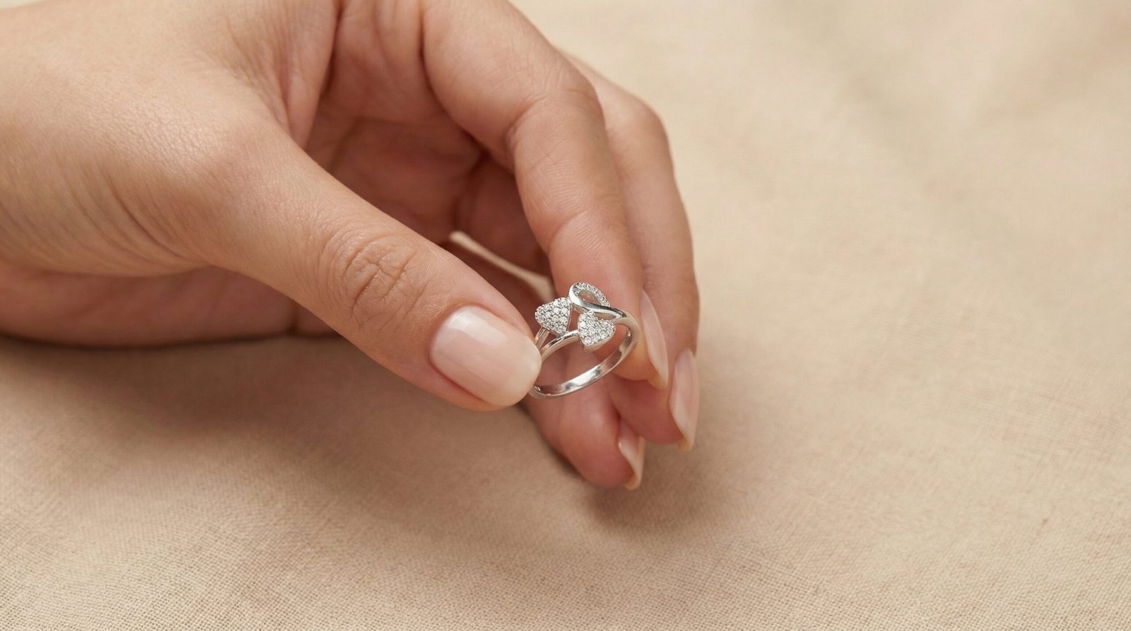 Elegant Double Heart Silver Ring for Women – Crystal Stone Love Design Adjustable Fashion Ring