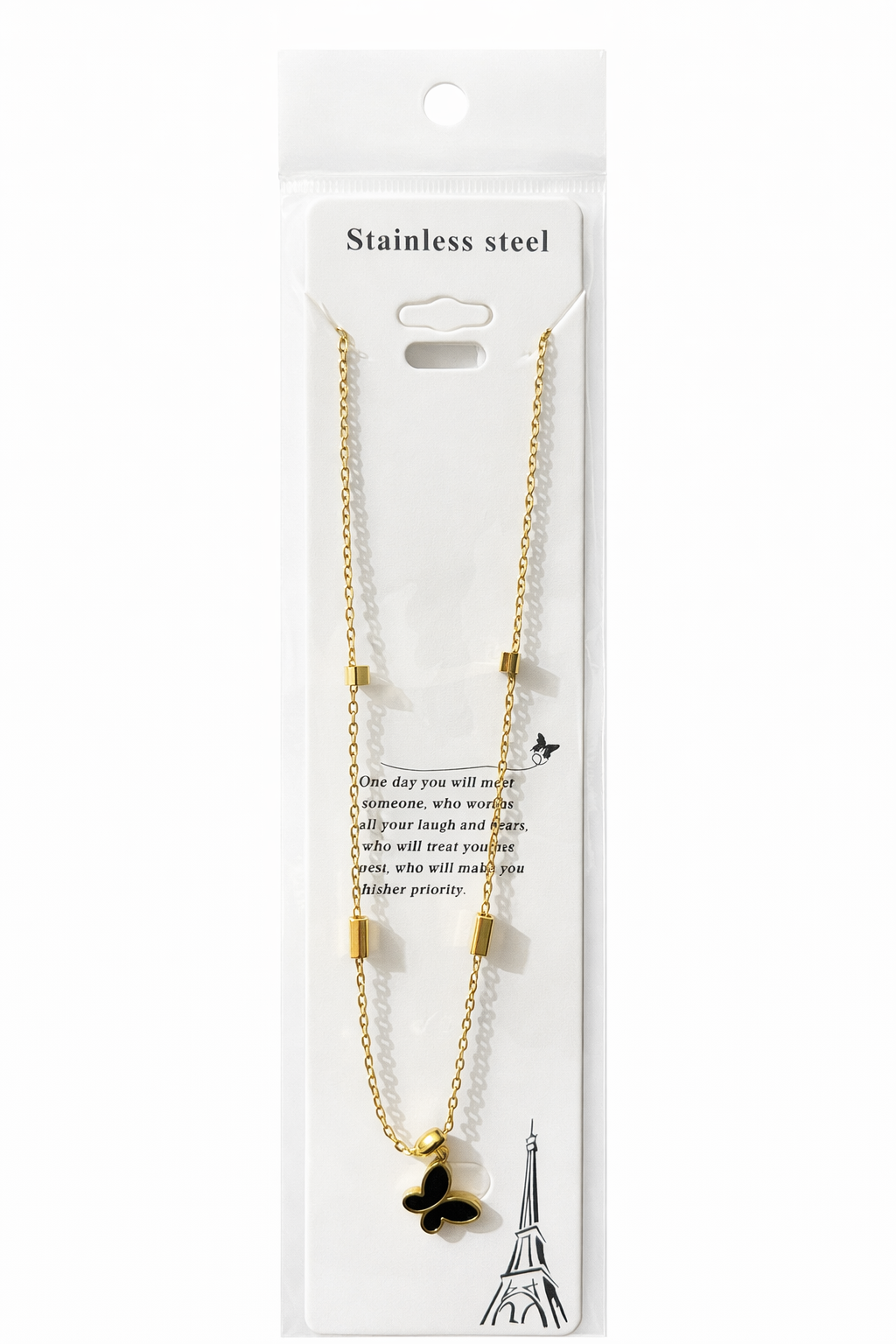 Elegant Gold Plated Black Butterfly Pendant Necklace for Women