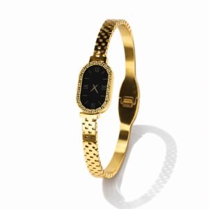 Gold Bangle Style Watch for Women – Black Dial Elegant Wrist Watch