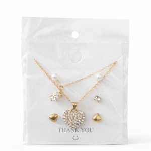 Gold Plated Crystal Heart Necklace with Stud Earrings Set