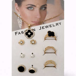 Luxury Black Heart Gold Plated Jewelry Combo Set – Necklace, Rings & Stud Earrings