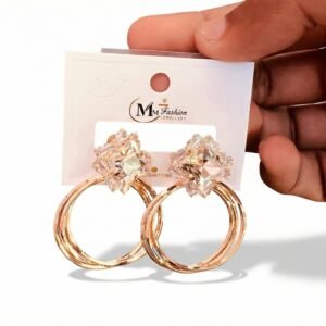 Luxury Rose Gold Crystal Hoop Earrings for Women – Square Cut Stone Designer Party Wear Earrings