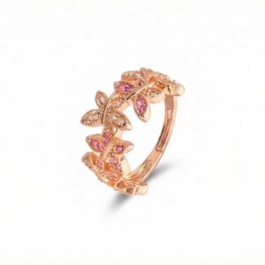 Luxury Rose Gold Floral Adjustable Ring for Women – Pink Crystal Stone Elegant Fashion Ring