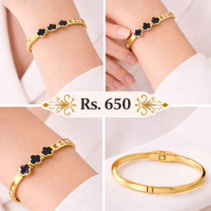 Luxury Triple Black Clover Gold Plated Bracelet for Women