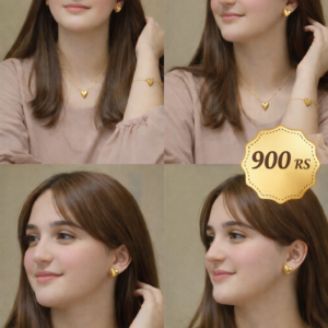 Minimal Gold Heart Jewelry Set – Necklace, Bracelet & Stud Earrings