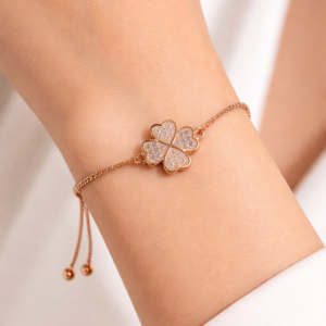 Rose Gold Adjustable Clover Crystal Bracelet for Women