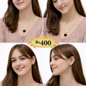 Stainless Steel Gold Plated Black Heart Pendant Necklace for Women